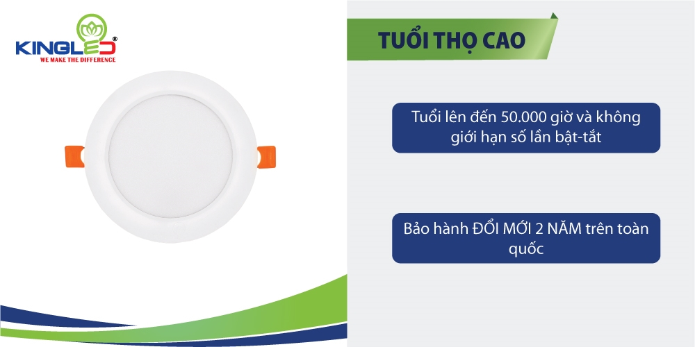 đèn led âm trần kingled tuổi thọ cao